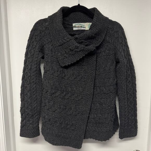 Aran Crafts Gray Thick Cable Knit Cardigan Sweater 100% Irish Wool Size Small - Picture 1 of 8